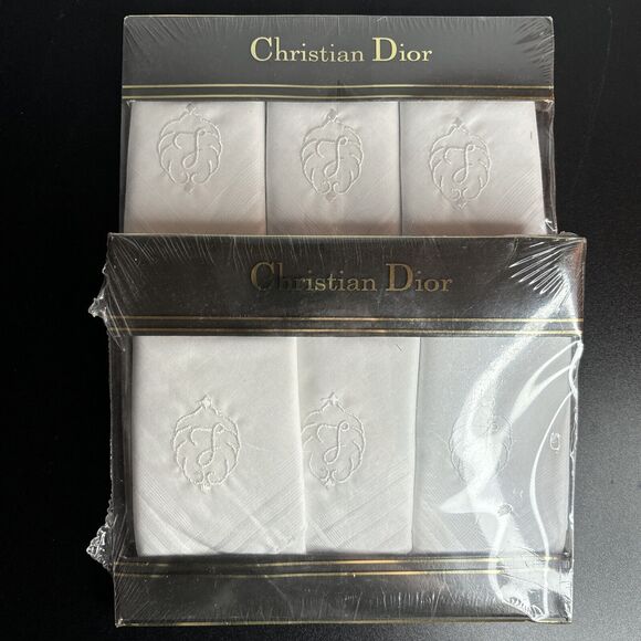 Christian Dior Other - CHRISTIAN DIOR Mens "J” Monogrammed Handkerchiefs 2 3-Pack White Cotton Vintage